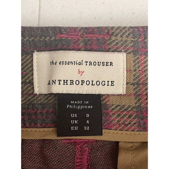 ANTHROPOLOGIE The Essential Trouser Gray Pink Beige Plaid Low Rise Size 0 - Picture 7 of 8
